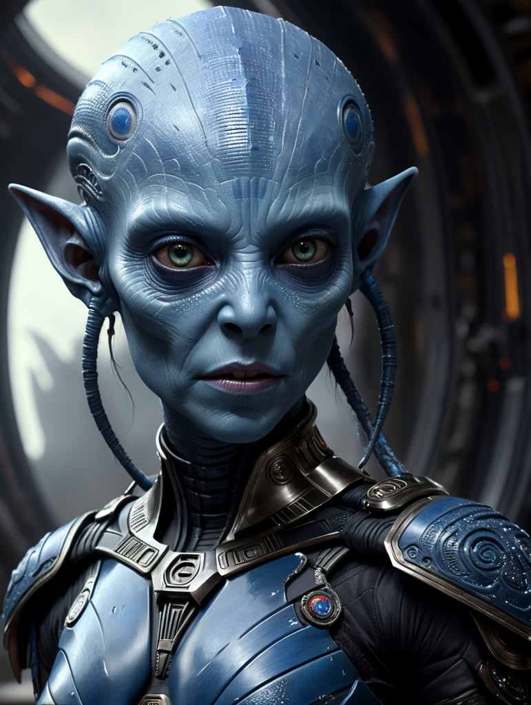 a female character of the anselmi species of star wars. This alien like species has blue skin