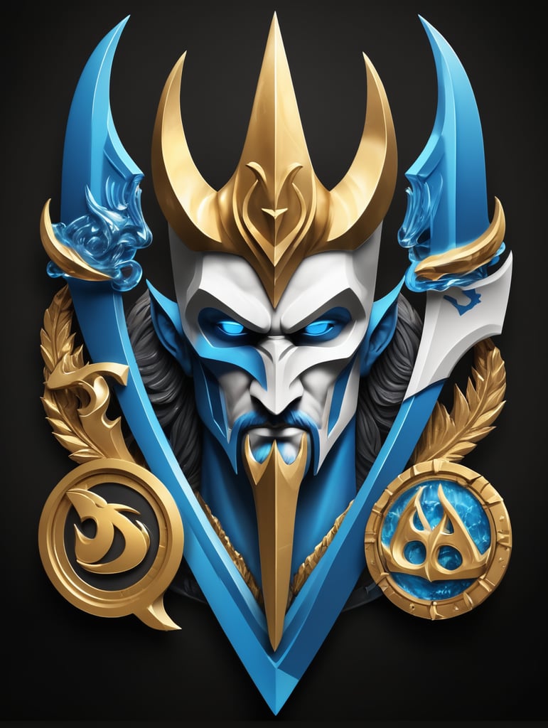 Gaming and streaming logo for BroseidonWayne. Poseidon's trident and batman symbol as the inspiration. Black white blue and gold. Shows poseidon as a frat guy.