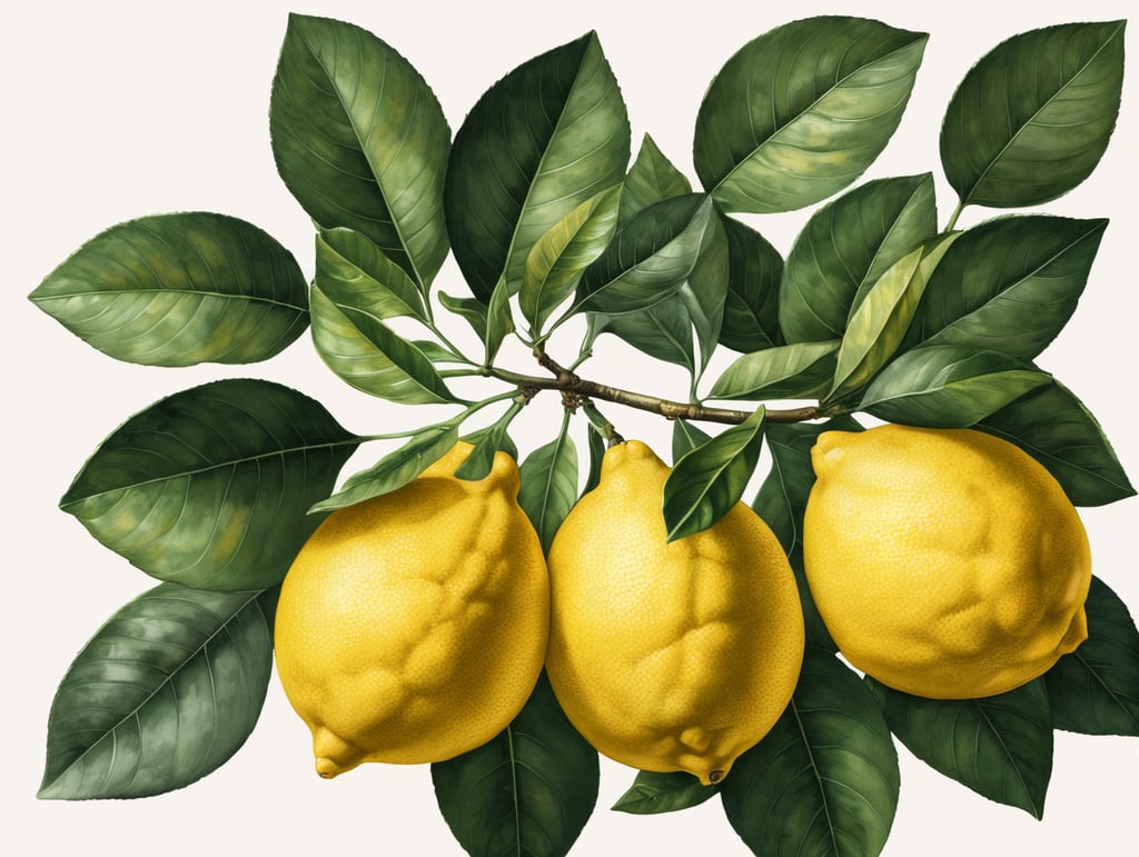 botanical art lemon print plant illustration leafy lemons nature inspired artistic flora citrus vibes fresh botanicals textured leaves vibrant prints