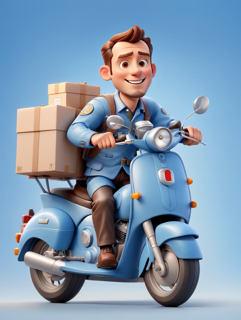 man on motorcycle making courier delivery with light blue background