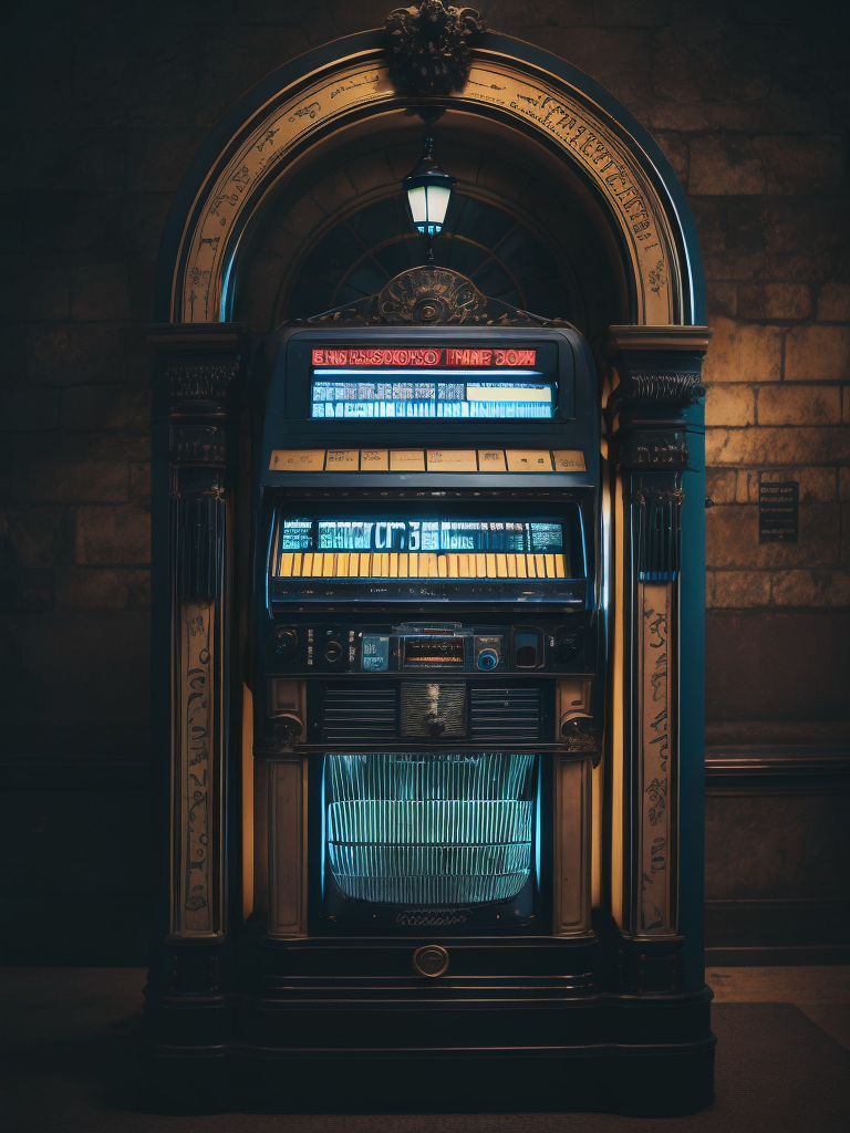 Retro jukebox in a bar, sharp focus, highly detailed,