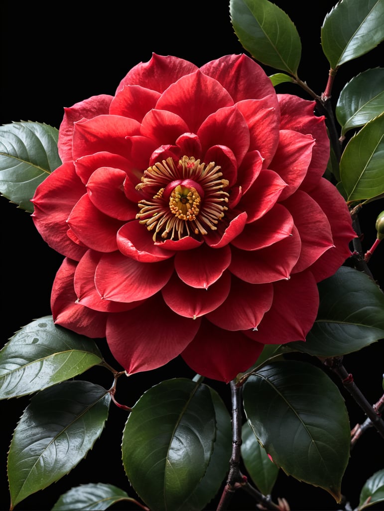red Japanese camelia flower blooming