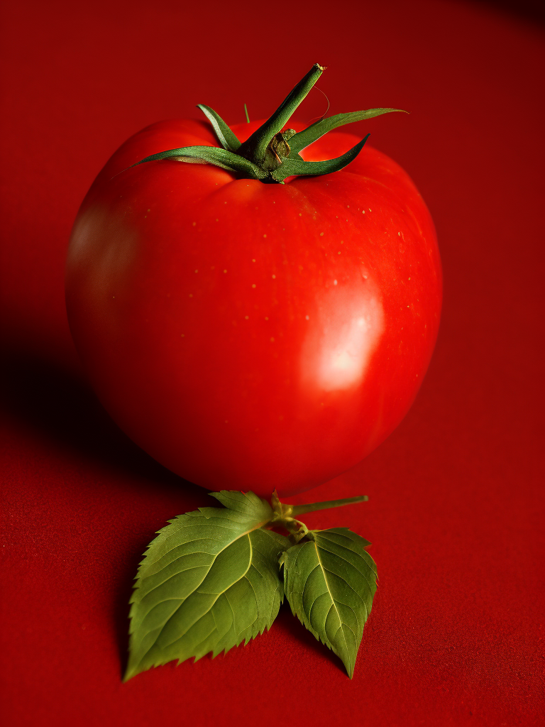 one tomato on a red background, highly detailed macro photo, magazine cover photo