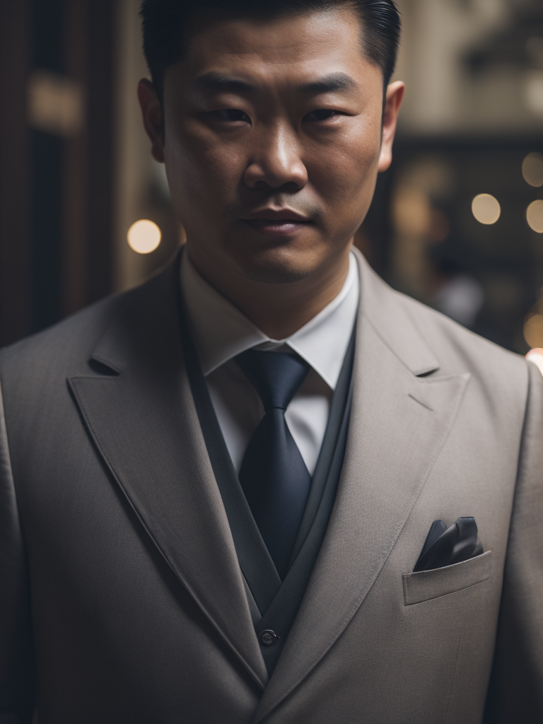 Portrait of a Chinese mafia boss in formal suit