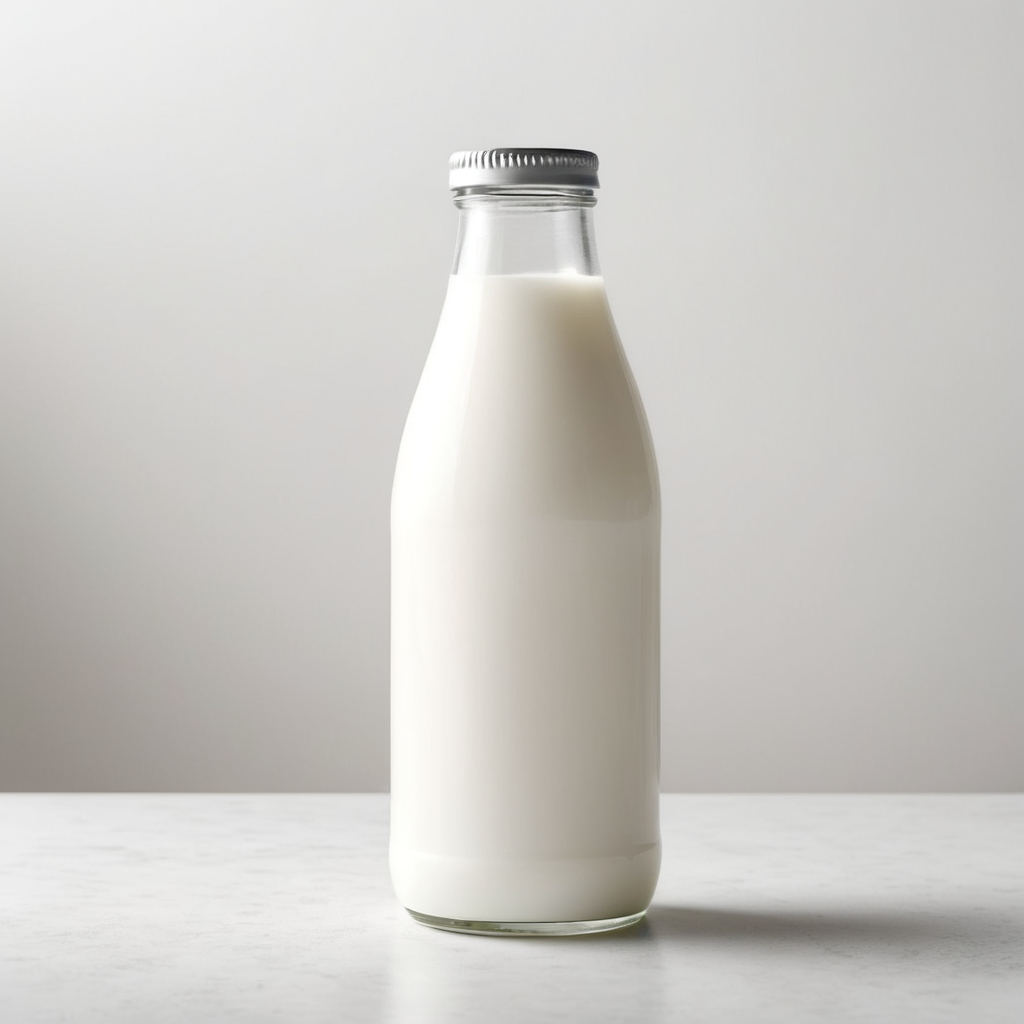 A mockup of a glass bottle of milk.