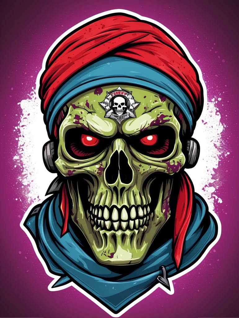 Zombie bandit skull with bandana on face mascot logo, e-gaming, bright colors, Gaming Logo, vector image