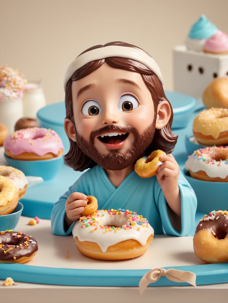 Jesus eating sweet donut