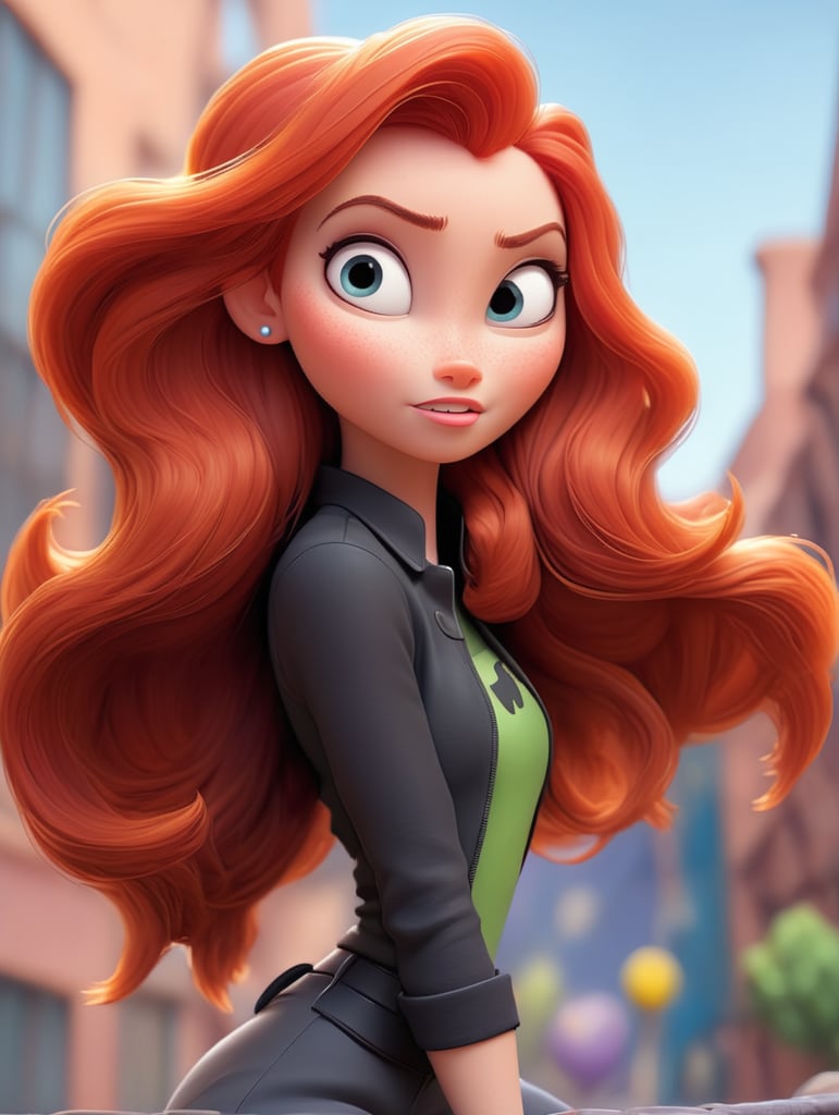 redhead girl action pose