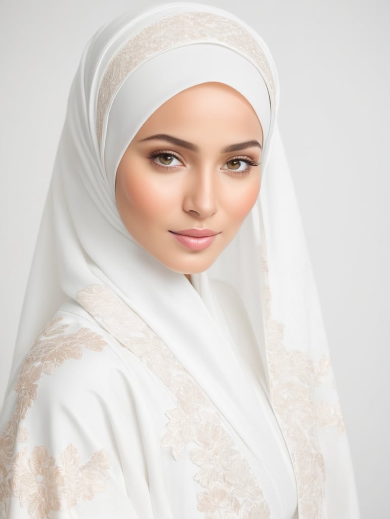 Indonesian women with hijab in white kimono