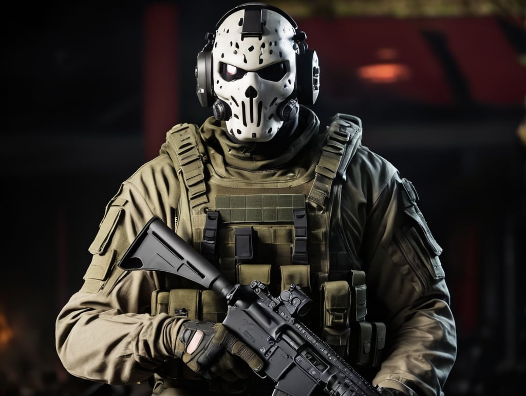 call of duty Simon "Ghost" Riley faces dressed in full army battle suit