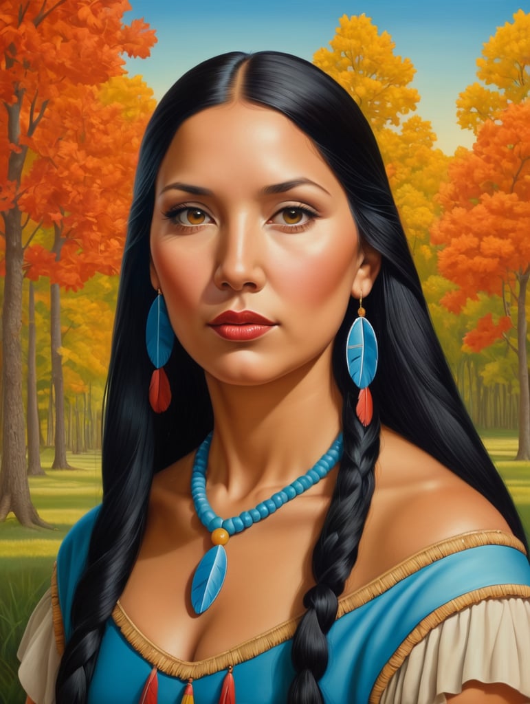 Pocahontas, Painting, Oil, Portrait, USA, style of Alex Gross