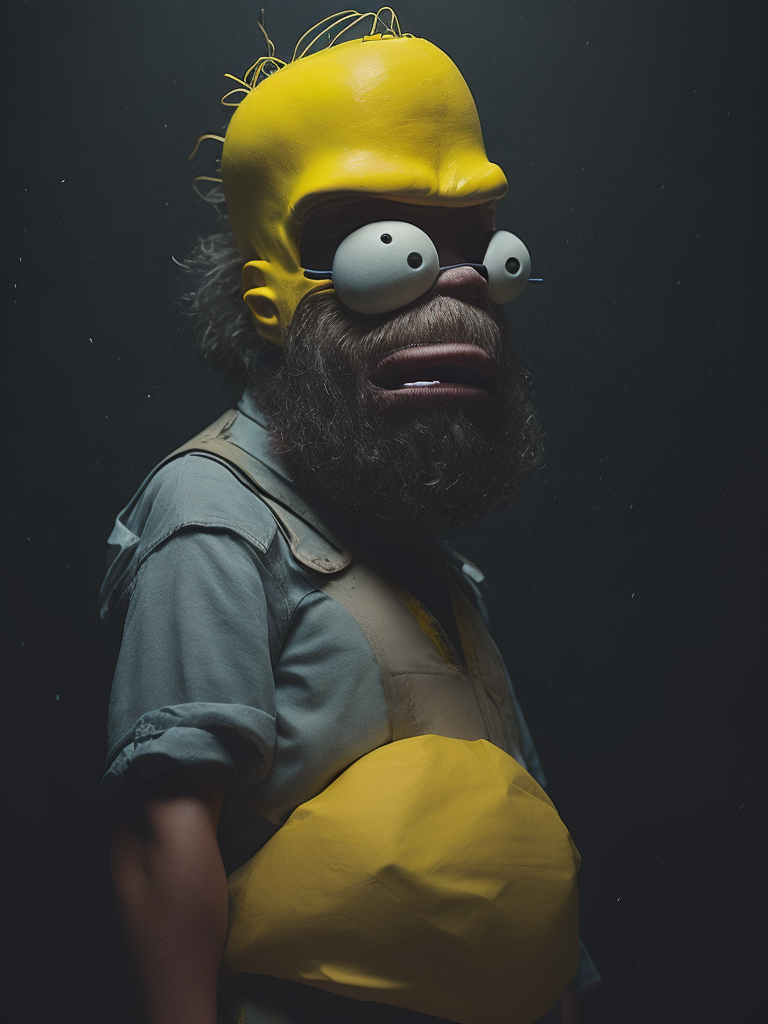 Homer Simpson, Simpsons style, yellow colors, width line, criminal