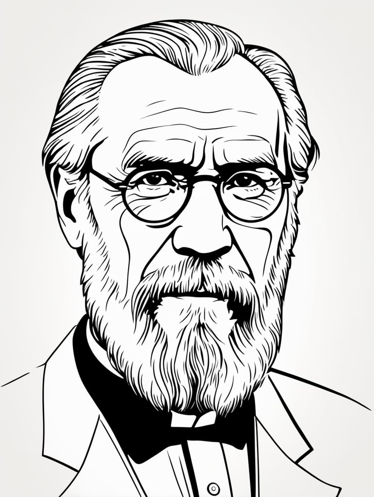 Leo Tolstoy, in the style of basic simple line art vector comic art on white background