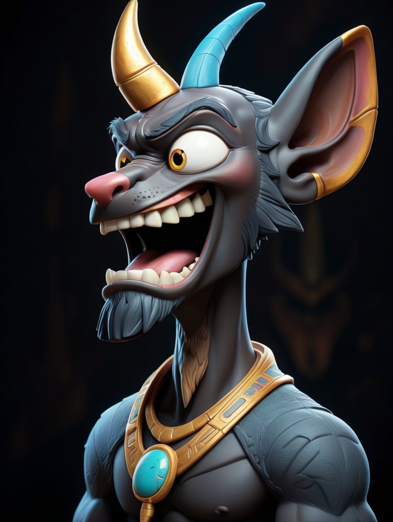 Egyptian god Anubis, portrait, hyper-realistic, dark style, focus on face, sharp on details, black background