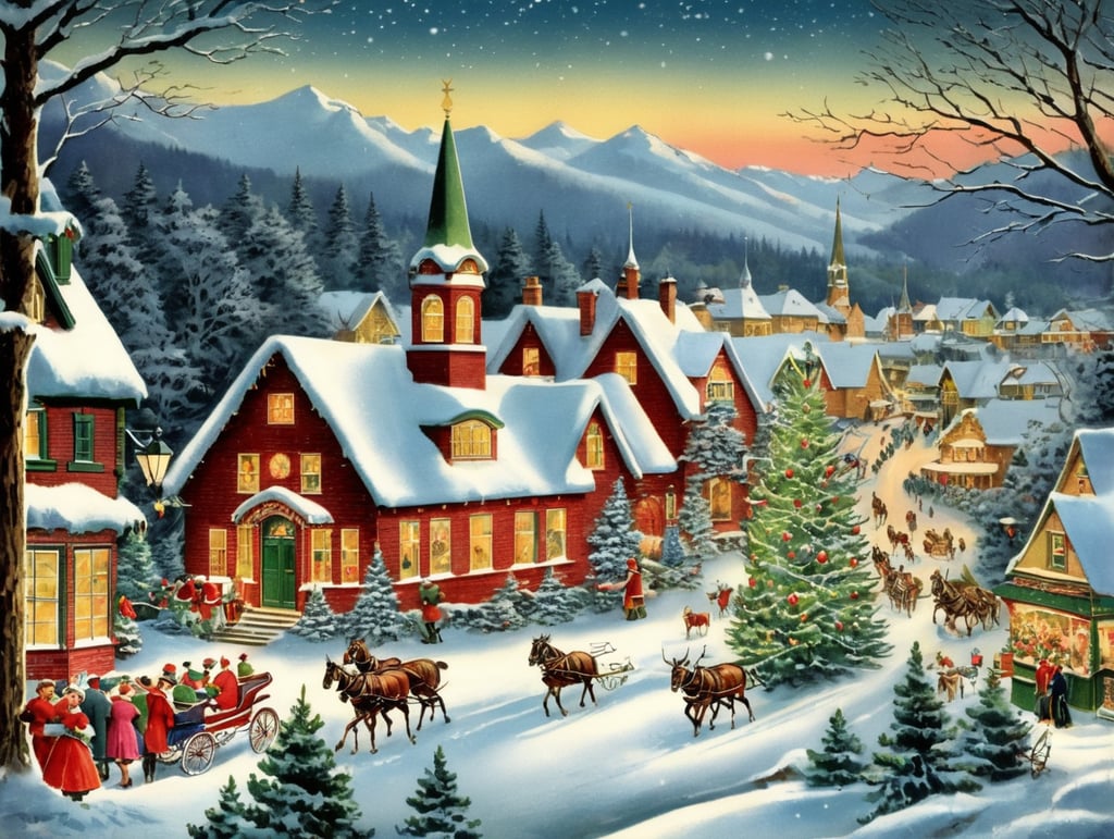 vintage Christmas postcard illustration, masterpiece