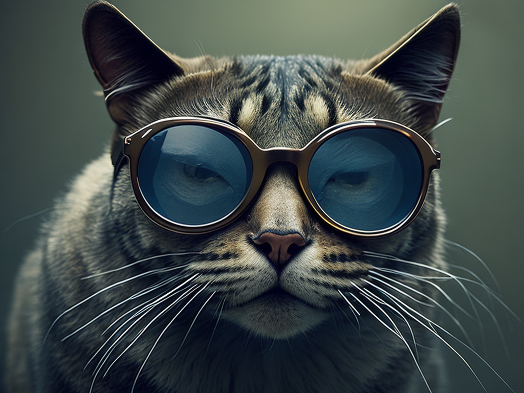 Cool cat hanging at the beach in sunglasses. Summer kitty by the sea. Sunbathing pet in shades. top