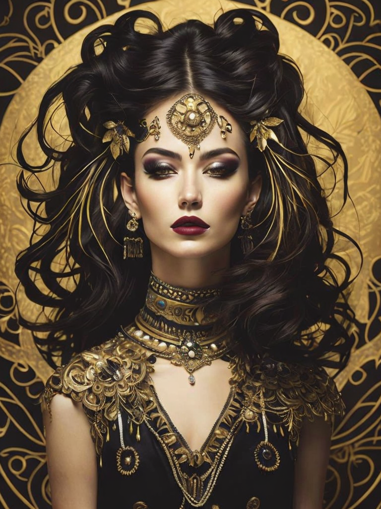 artistry celebrates the essence of contemporary culture through the creation of sublime imagery. Behold an airbrushed composition depicting the Zirckton on the exotic planet Zappi, evoking the spirit of neo-pop surrealism with dazzling golden tones, splendid comic art elements, and fine nouveau style. Witness emotive faces full of elegance and grace that capture the imagination and evoke the deepest of emotions