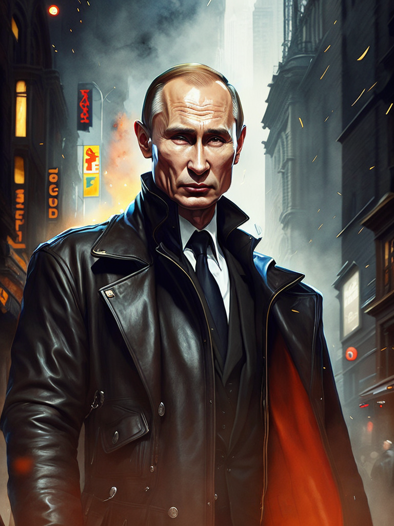 Vladimir Putin as model Balenciaga in a long black leather coat walking down the catwalk, high definition, photography, cinematic, detailed character portrait, detailed and intricate environment, detailed and intricate environment.
