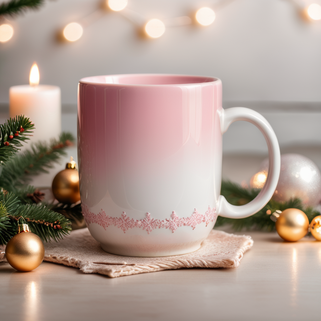 Christmas white mug pink