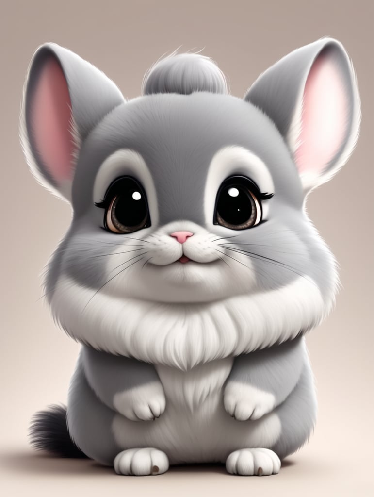 cute, fluffy, chinchilla, full view, chibi style, disney style, cartoon style, pixar style,