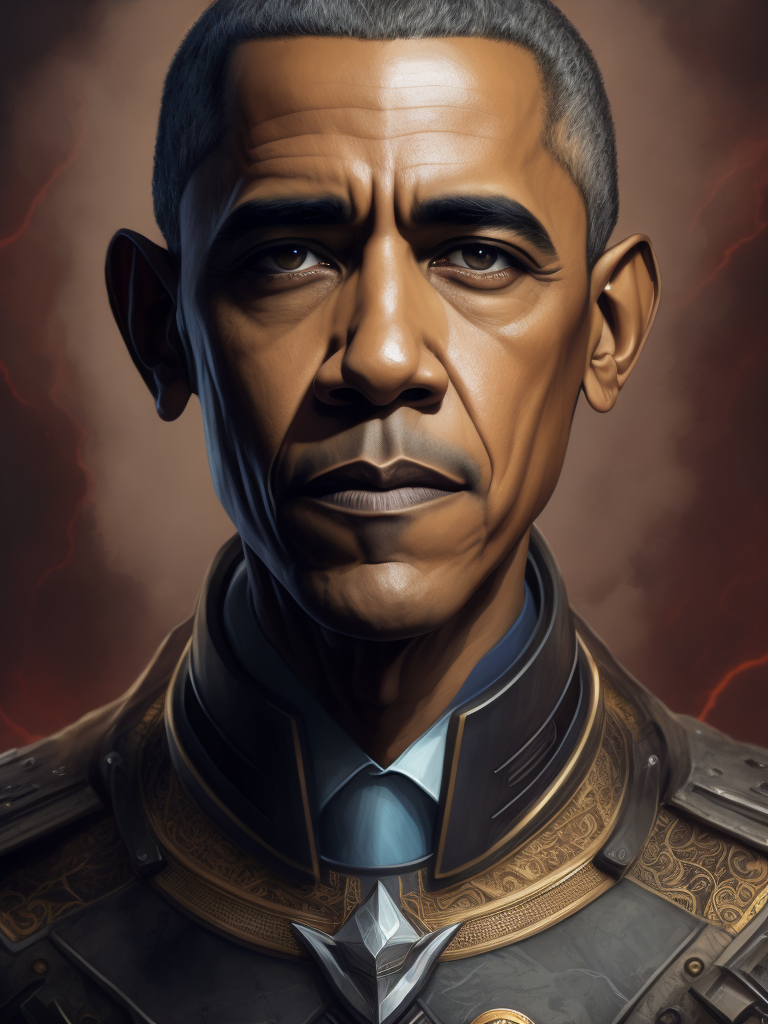 Barack Obama, Hero portrait, Illustration, Painting, Fantasy, Sci-Fi, Cover Art, USA , style of Vincent Di Fate