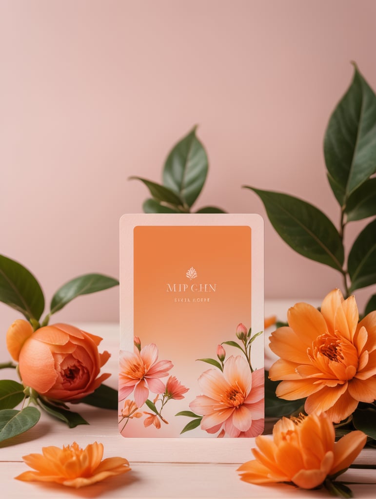 Pink and orange floral background, Minimalist card deck, nature theme