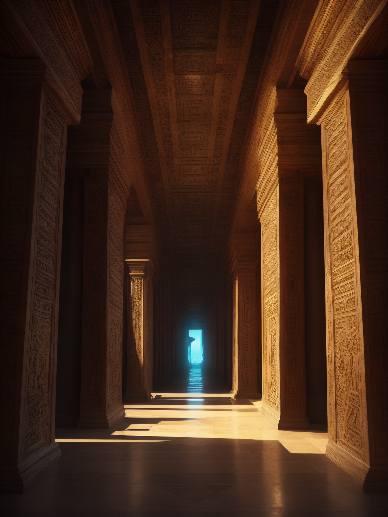 egyptian grand gallery, ancient corridor of a pyramid, story book illustration, perspective, old ruins,