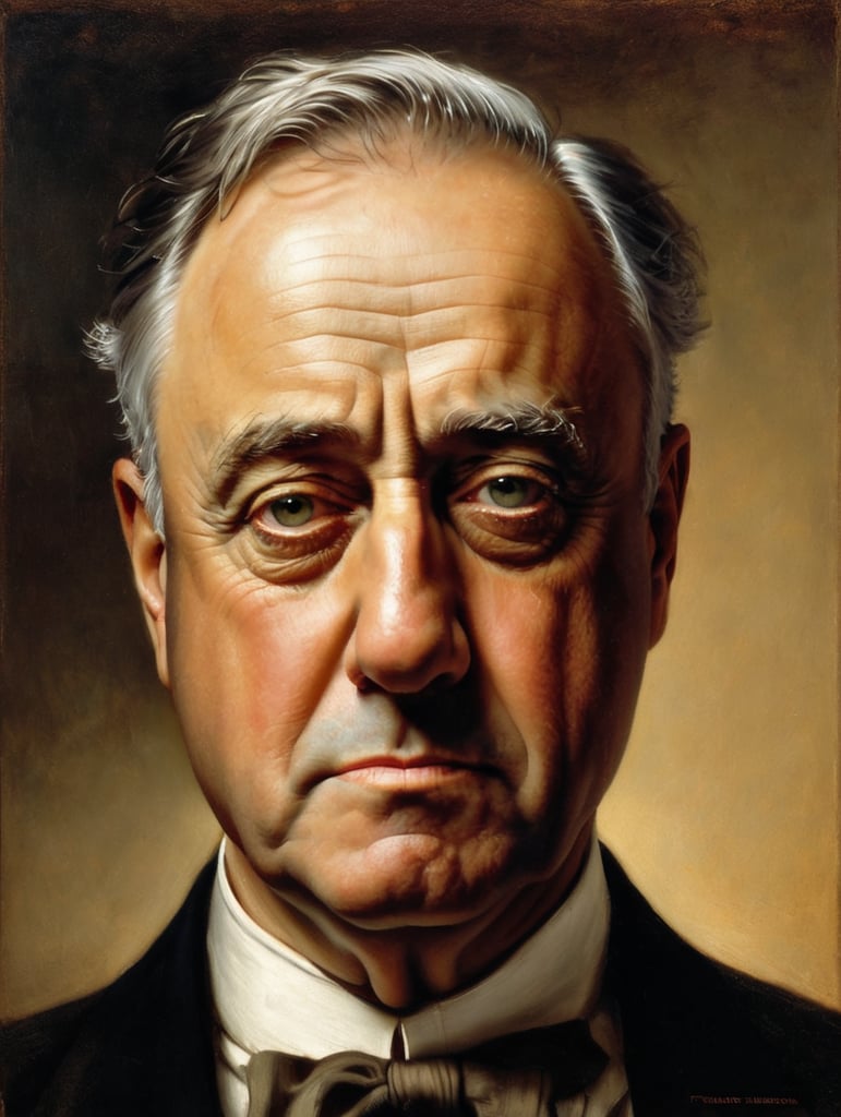 Portrait of Franklin D. Roosevelt by Rembrandt Harmenszoon van Rijn, sad face, America, so sorry