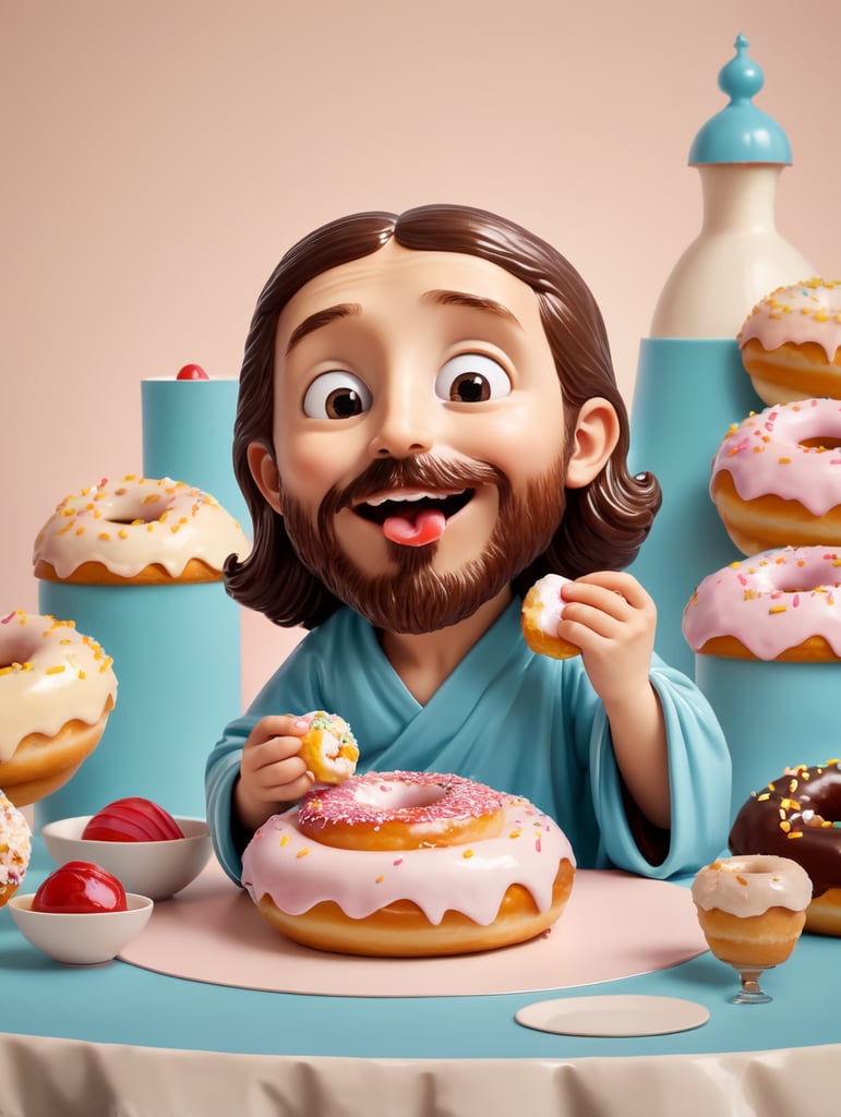 Jesus eating sweet donut