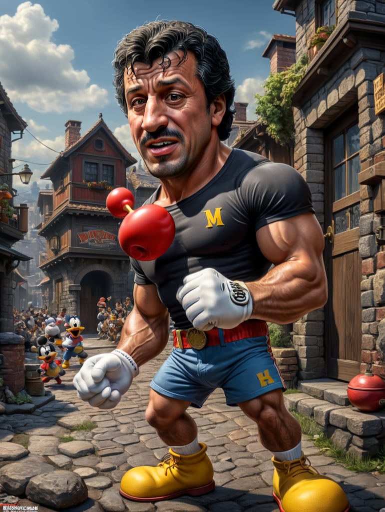 Rocky Balboa as A cartoon character, such as Mickey Mouse, Bugs Bunny, or Homer Simpson.