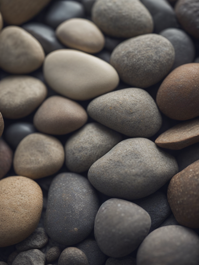 Texture of stones, pattern, background, top view, organic texture, seamless texture, scattered stones, gray and brown colors, deep colors, contrast lighting, voluminous stones, stones lie on top of each other, closely stacked stones