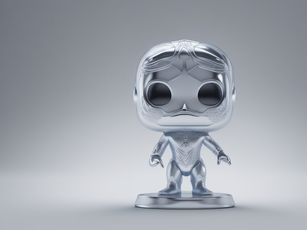 Intricate portrait of 3d render of funko pop of silver surfer, 8k, ultra realistic, whole wide shot