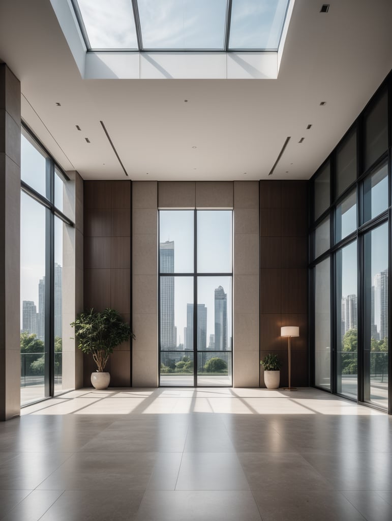 Generate a highly realistic image of a modern architecture empty in an elegant style, empty, showcasing a minimalist design. generate an empty room without any furniture