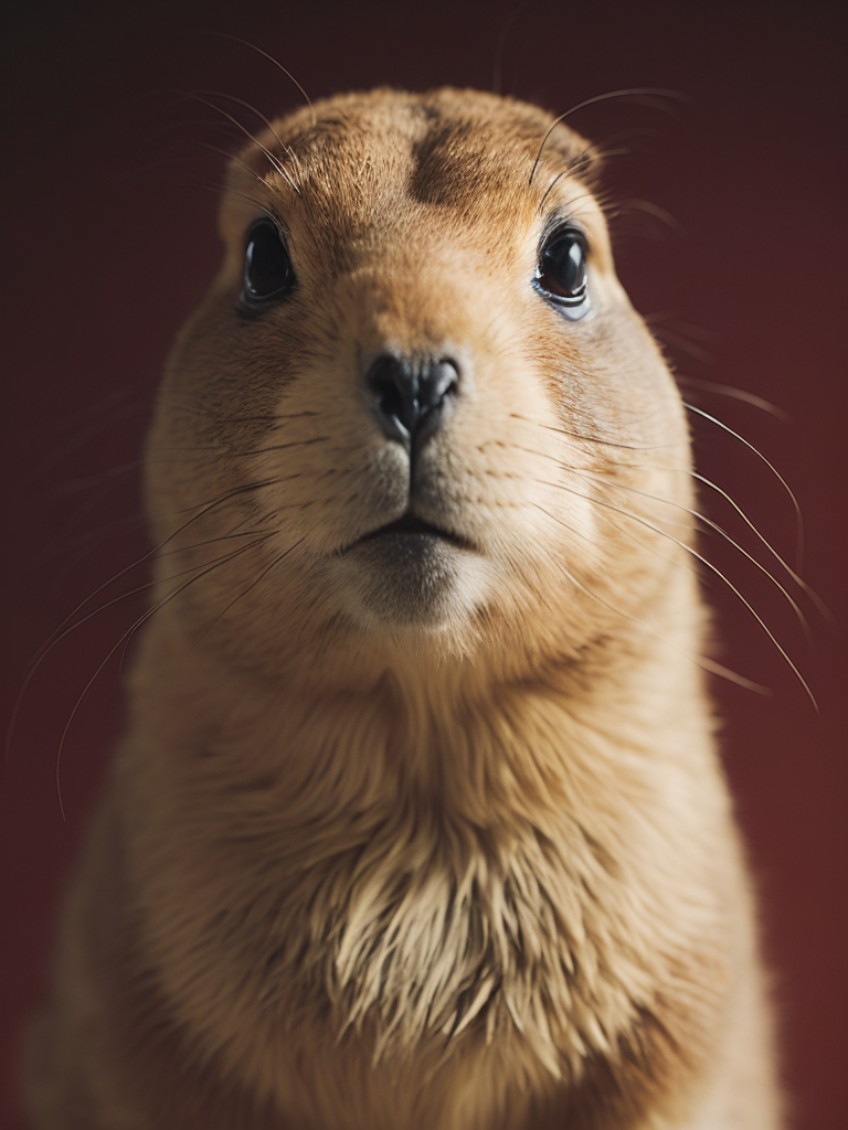 Prairie dog, portrait, simple background, red background, fat prairie dog, cute, animal, from side
