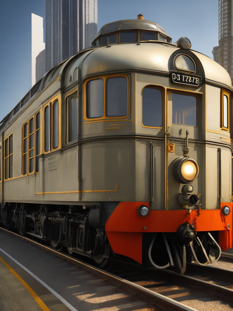 a train locomotive on wheels, art deco, art nouveau, streamline, front window, steampunk, tall