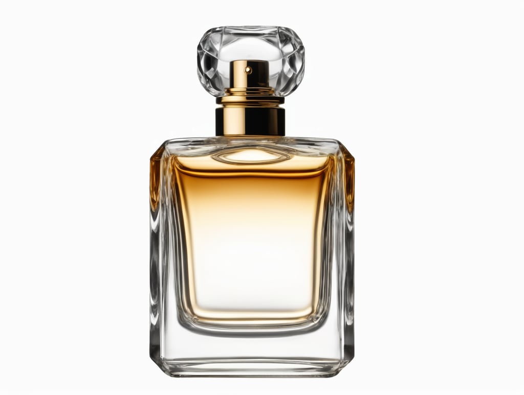 professional photography of a luxury perfume bottle , no background, no label, clear, mockup