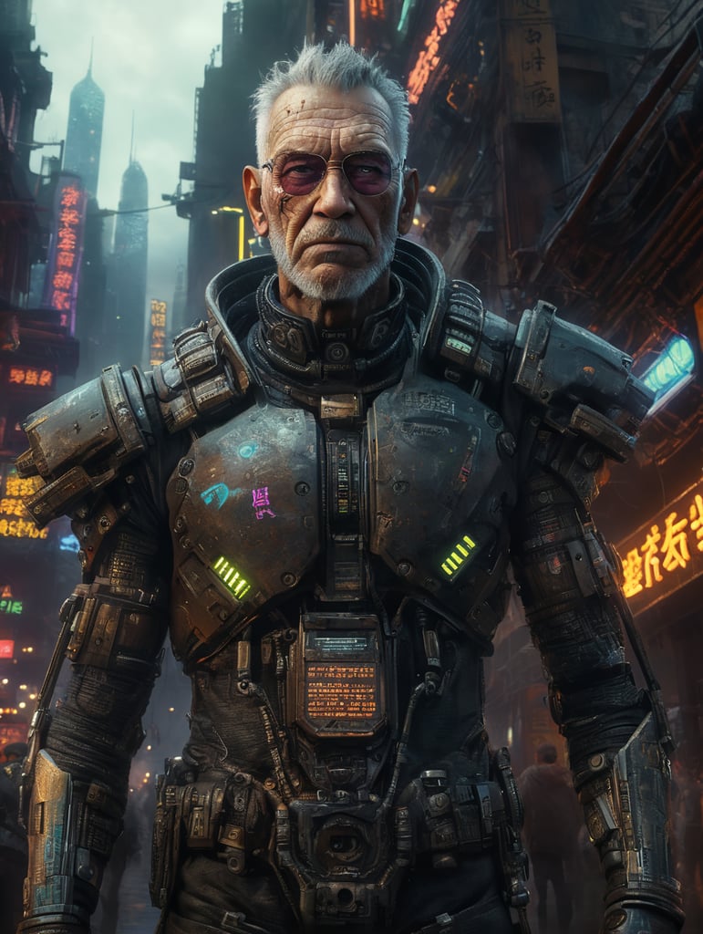 um velho cyber punk de frente