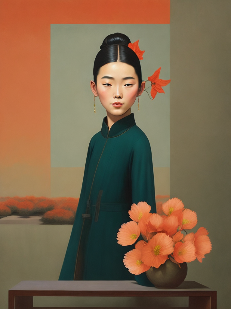 a women with a flower illustration, painting, china, style of Liu Ye