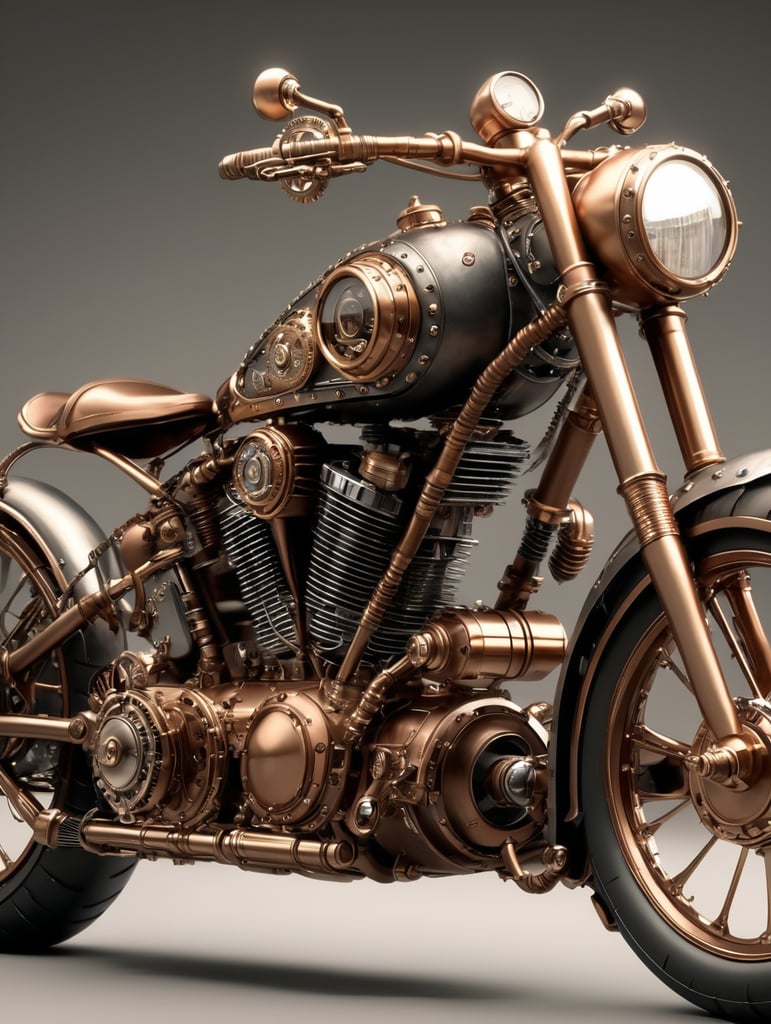 please generate an image of a steampunk motorcycle