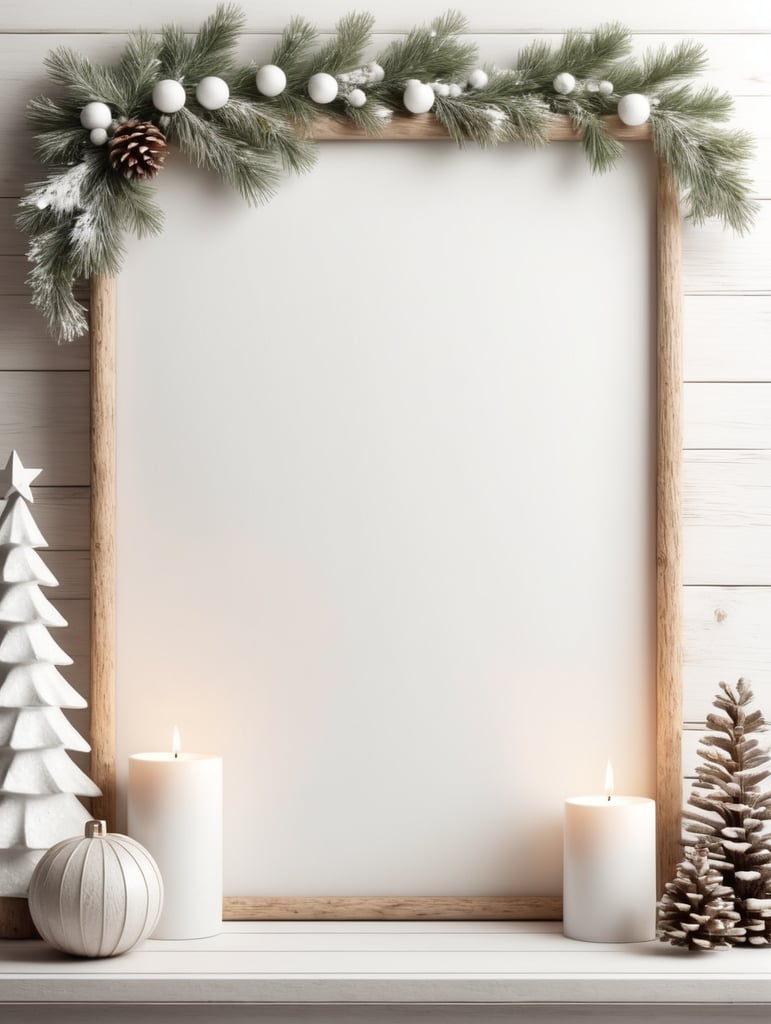 vertical picture wall mockup, natural christmas, cozy log cabin, neutral colors