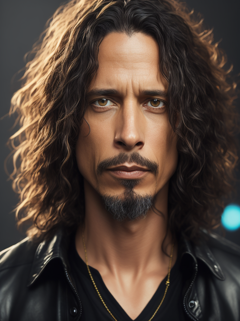 Close up photo of the face of Singer Chris Cornell of the band Soundgarden