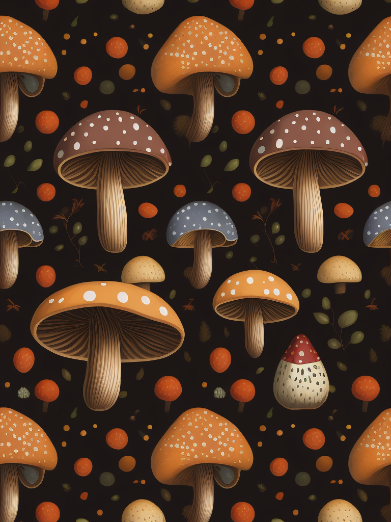 Traditional hand drawn cute funny mushroom with vibrant colors, sets seamless pattern, conceptual unique elegant shapes pattern
