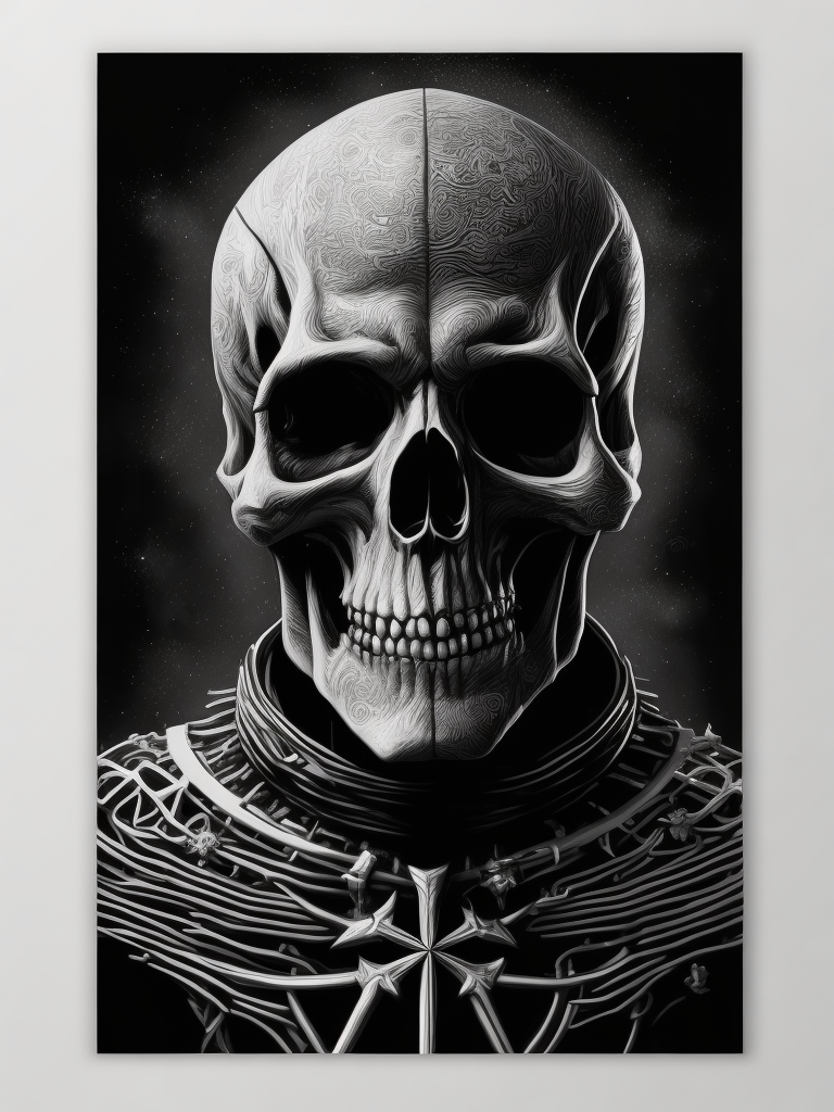 A black and white ink illustration of a scary skeleton pope, very detailed, cross hatching, gig poster, dark art