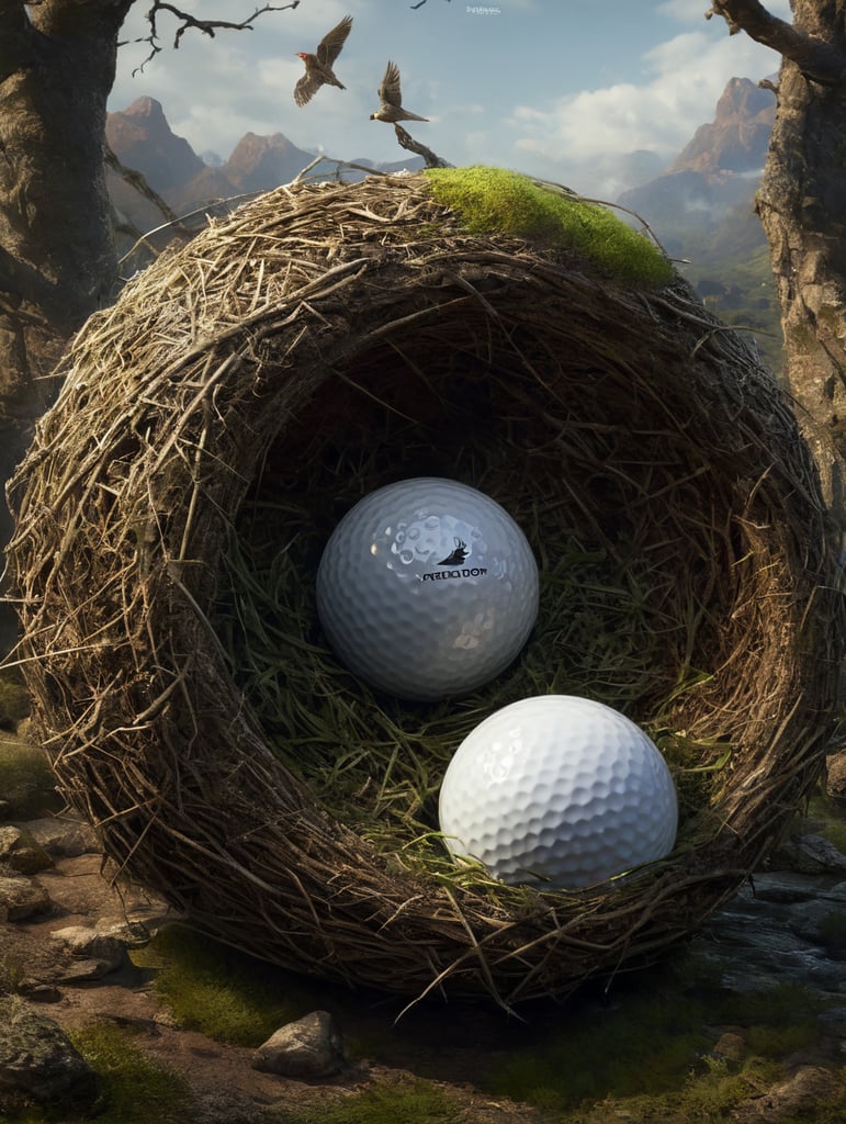 big golf ball, bird's nest