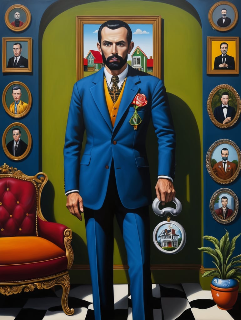 The man who took a debt for a house to death, mort gage, style of Catherine Nolin, Painting, Acrylic, Oil, Portrait, Interior, USA