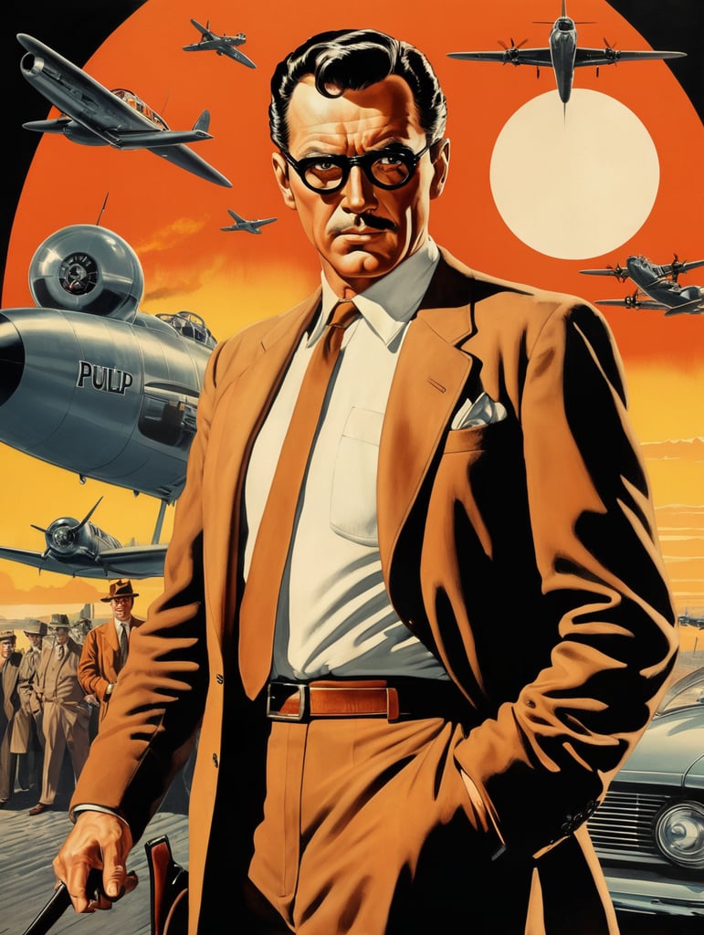 This artwork of a man by George Wilson is an eye-catching poster-style drawing and illustration representing the iconic pulp style.