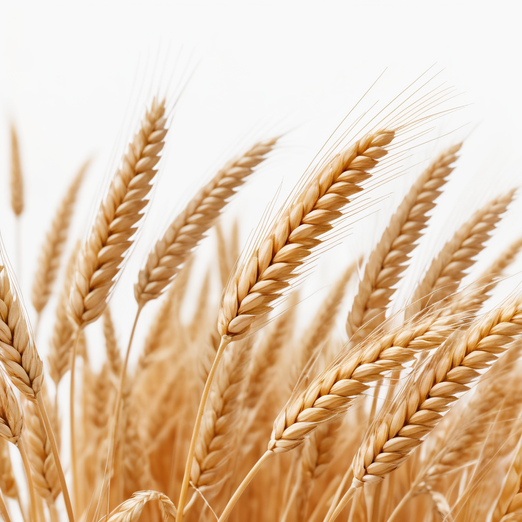 A realistic photo of a wheat ear, isolated, detailed, white background