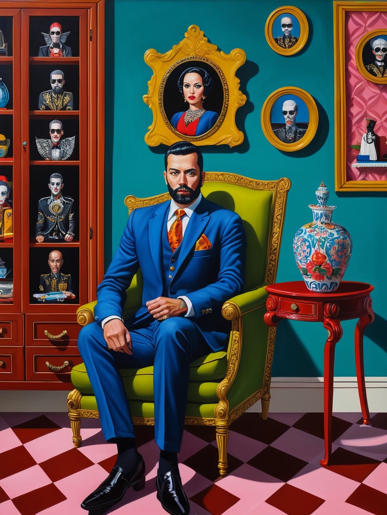 The man who took a debt for a house to death, mortgage, style of Catherine Nolin, Painting, Acrylic, Oil, Portrait, Interior, USA