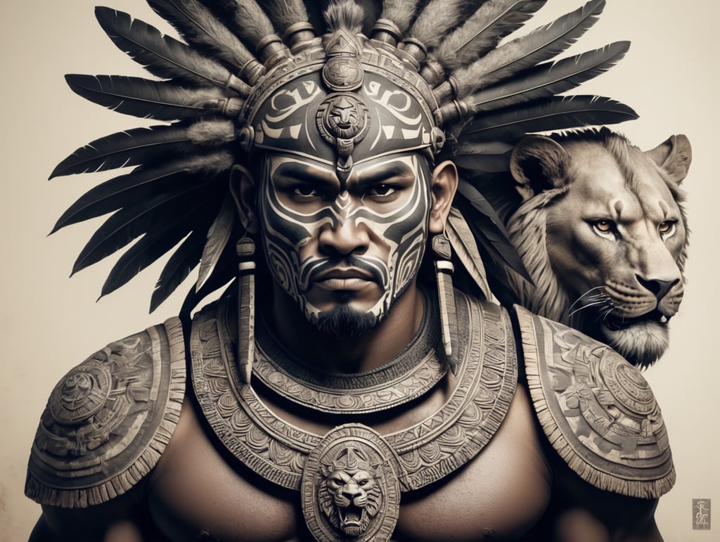 Tribal warrior with a lion's head