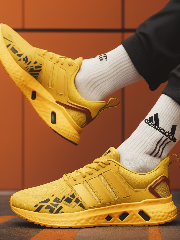 hyper realistic image of adidas hi-tech sports sneakers modern fashion, deep atmosphere, saturation, vibrance, sharp on details